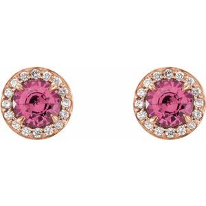 14K Rose Gold 5 mm Natural Pink Tourmaline & 1/8 CTW Natural Diamond Earrings