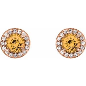 14K Rose Gold 5 mm Natural Citrine & 1/8 CTW Natural Diamond Earrings
