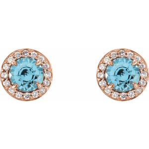 14K Rose Gold 5 mm Natural Blue Zircon & 1/8 CTW Natural Diamond Earrings – image 2