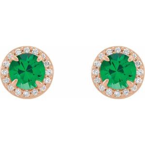 14K Rose Gold 5 mm Natural Emerald & 1/8 CTW Natural Diamond Earrings – image 2