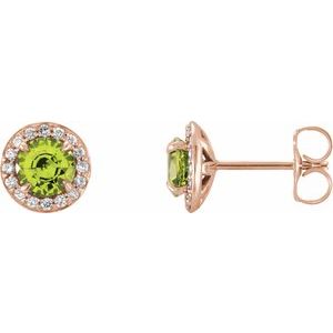 14K Rose Gold 5 mm Natural Peridot & 1/8 CTW Natural Diamond Earrings