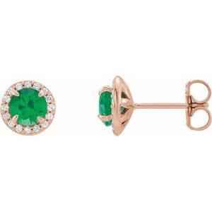 14K Rose Gold 5 mm Natural Emerald & 1/8 CTW Natural Diamond Earrings