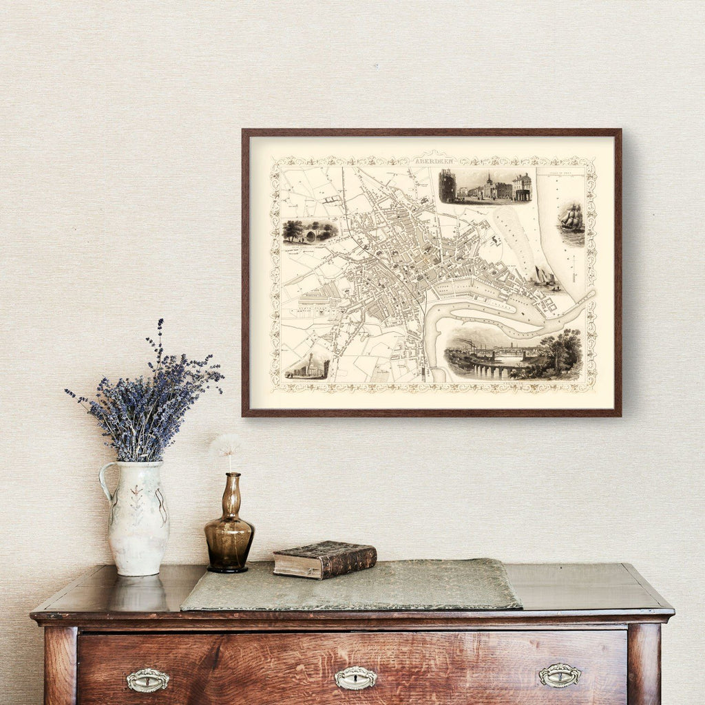 Vintage Map of Aberdeen, Scotland 1851