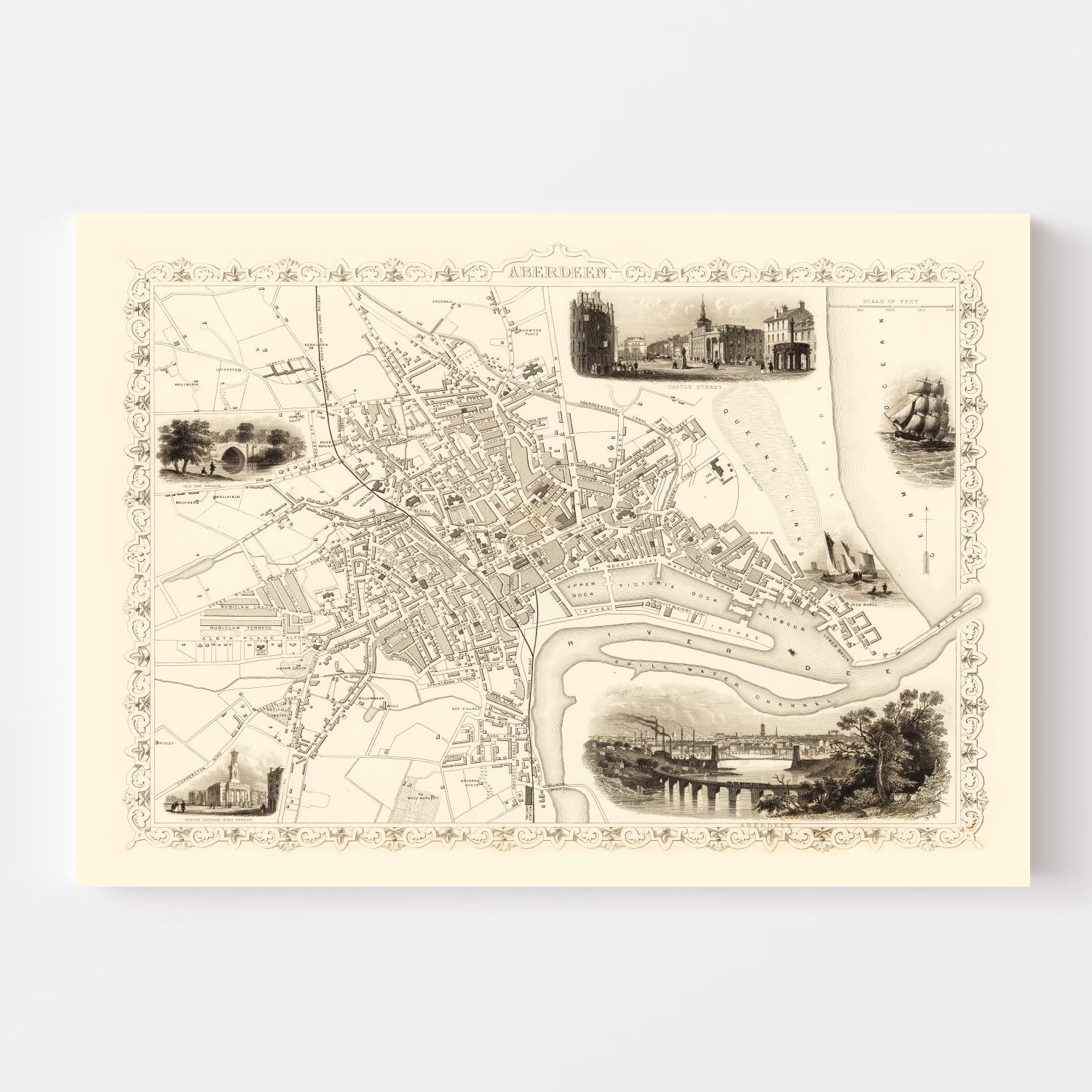 Vintage Map of Aberdeen, Scotland 1851