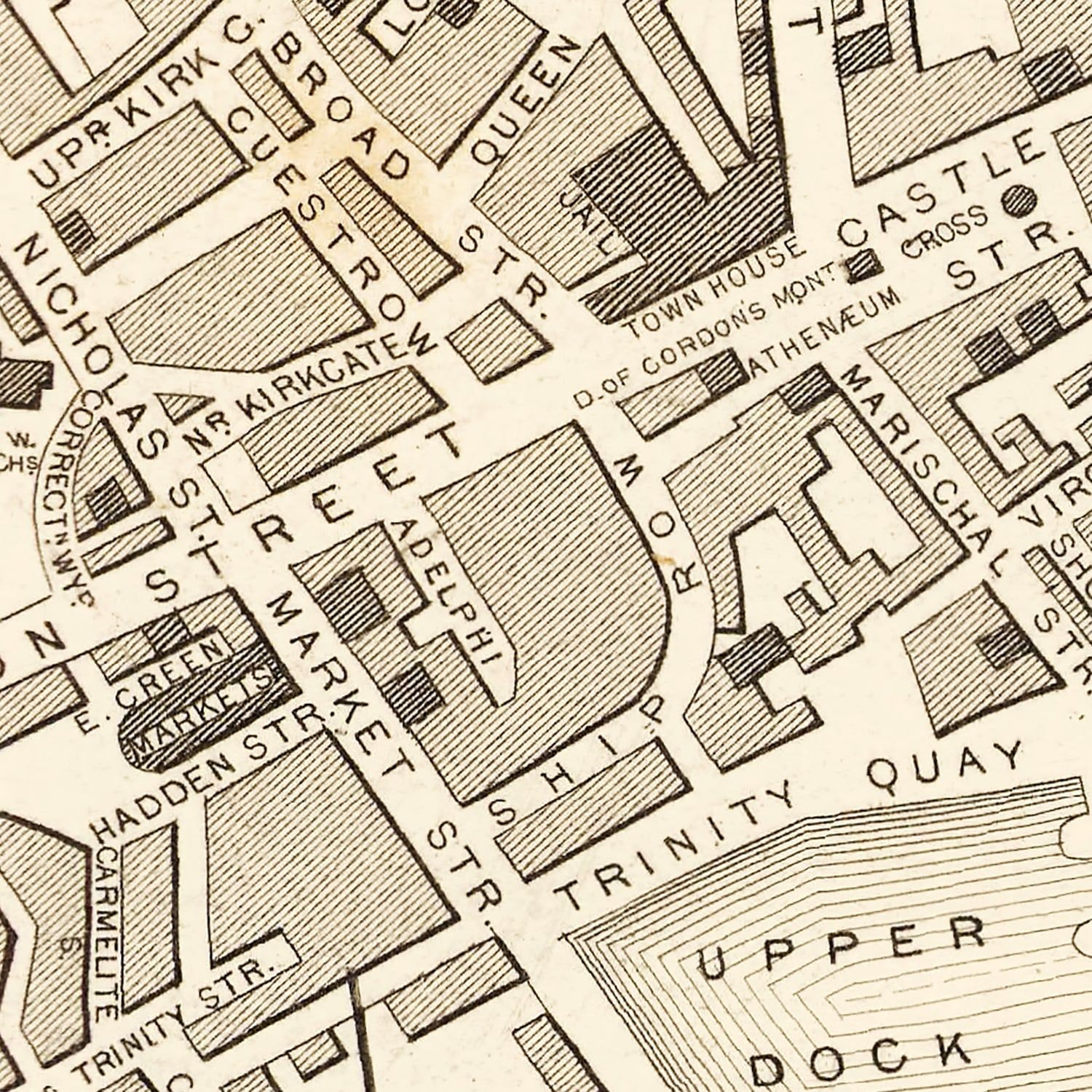 Vintage Map of Aberdeen, Scotland 1851