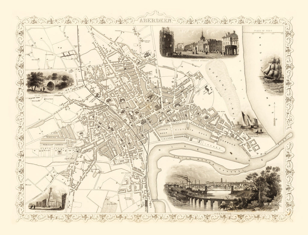 Vintage Map of Aberdeen, Scotland 1851