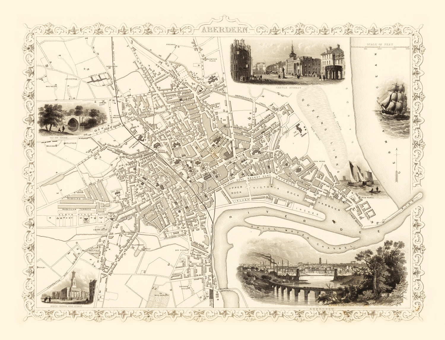Vintage Map of Aberdeen, Scotland 1851