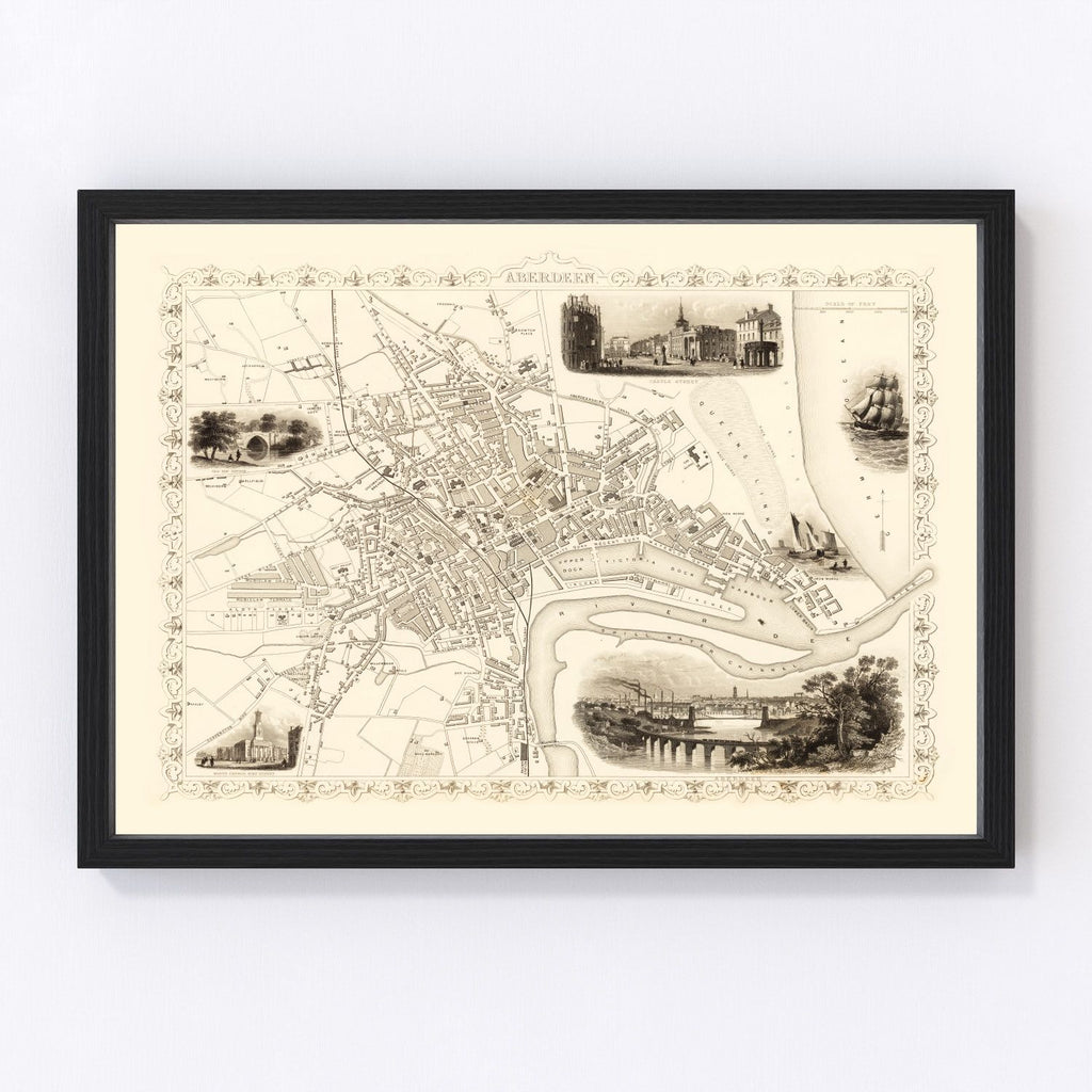 Vintage Map of Aberdeen, Scotland 1851