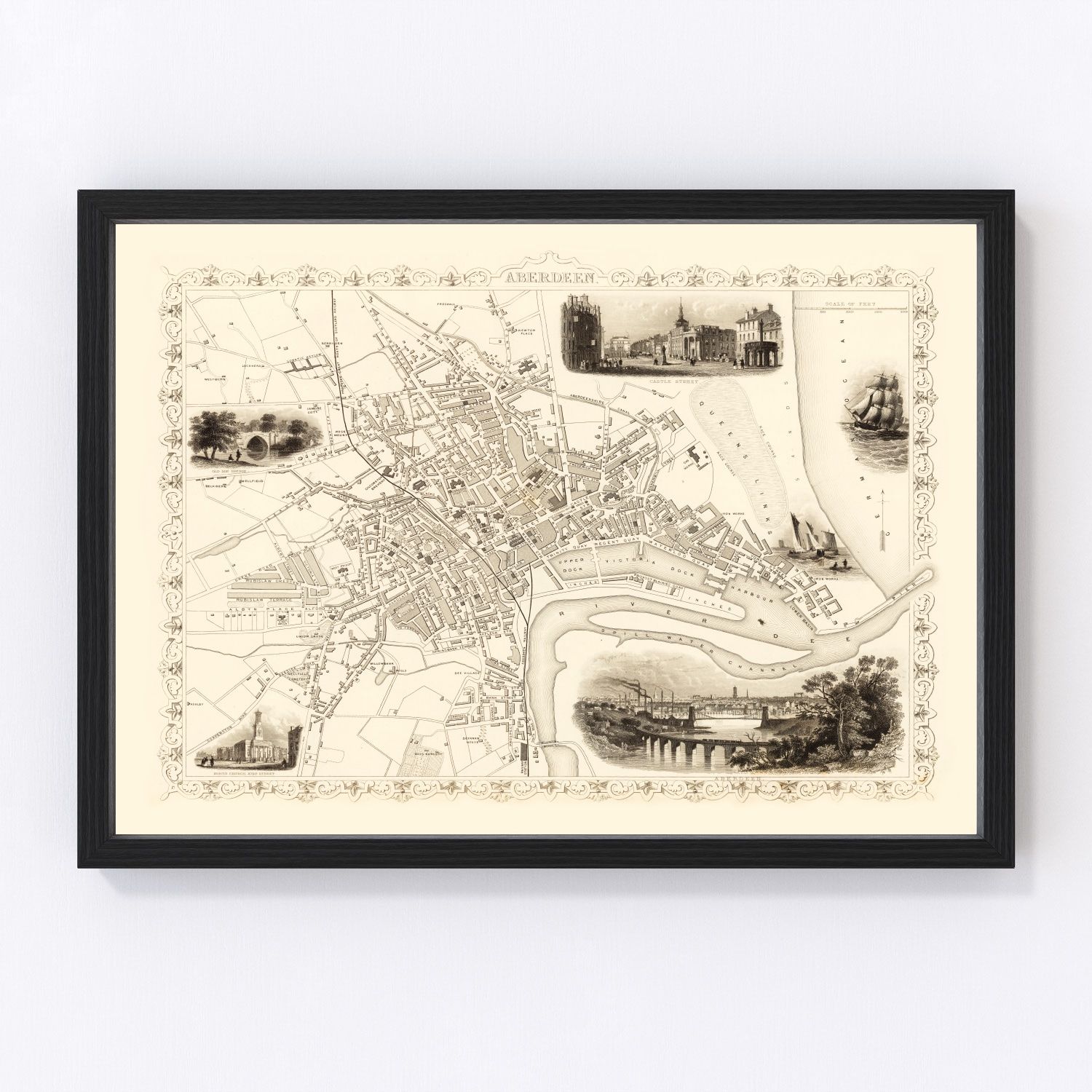 Vintage Map of Aberdeen, Scotland 1851