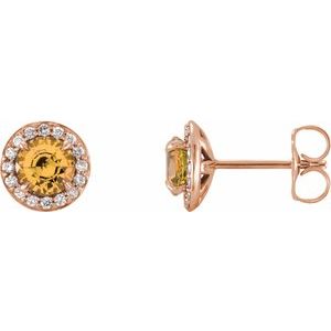 14K Rose Gold 5 mm Natural Citrine & 1/8 CTW Natural Diamond Earrings