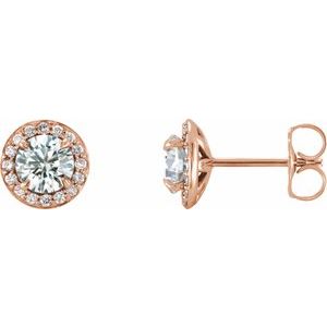 14K Rose Gold 5 mm Natural White Sapphire & 1/8 CTW Natural Diamond Earrings