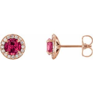 14K Rose Gold 5 mm Lab-Grown Ruby & 1/8 CTW Natural Diamond Earrings