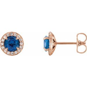 14K Rose Gold 5 mm Natural Blue Sapphire & 1/8 CTW Natural Diamond Earrings