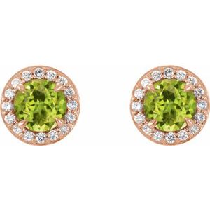 14K Rose Gold 5 mm Natural Peridot & 1/8 CTW Natural Diamond Earrings – image 2
