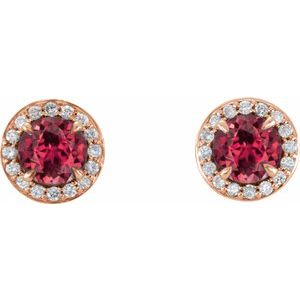 14K Rose Gold 5 mm Lab-Grown Ruby & 1/8 CTW Natural Diamond Earrings – image 2