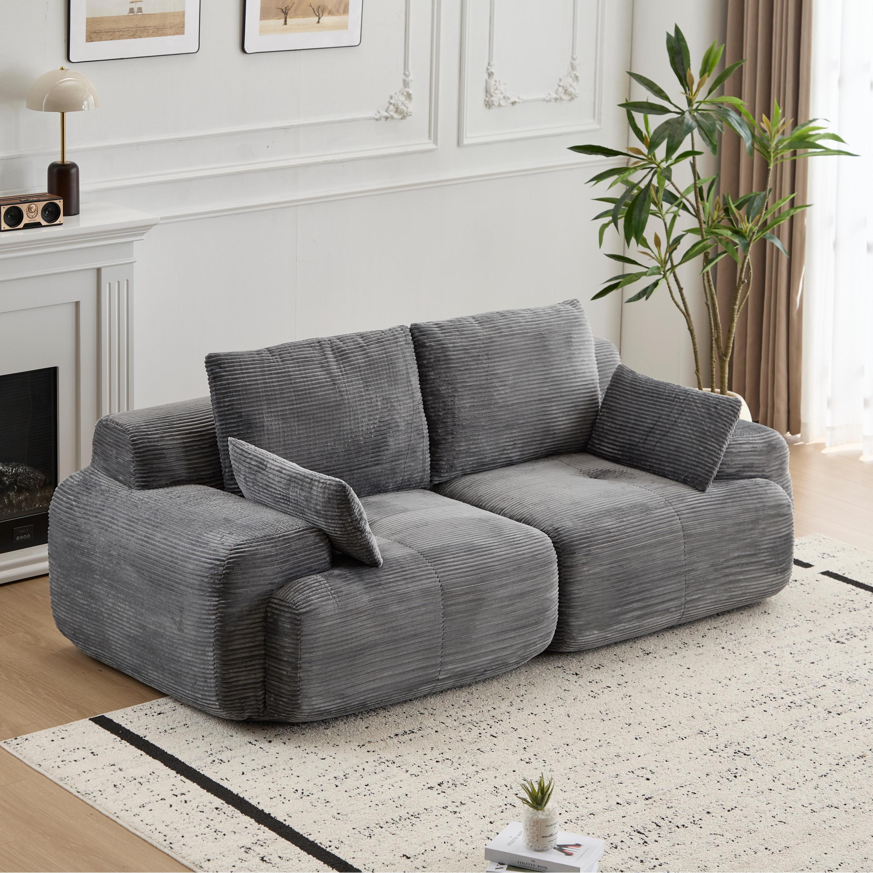 Modern Memory Foam Compressed Sofa,2 Seater Large Sectional Couches for Living Room,Pet-Friendly Cloud Modular Sectional Sofa,Corduroy Fabric,Extra Deep Loveseat,No Assembly required, Grey
