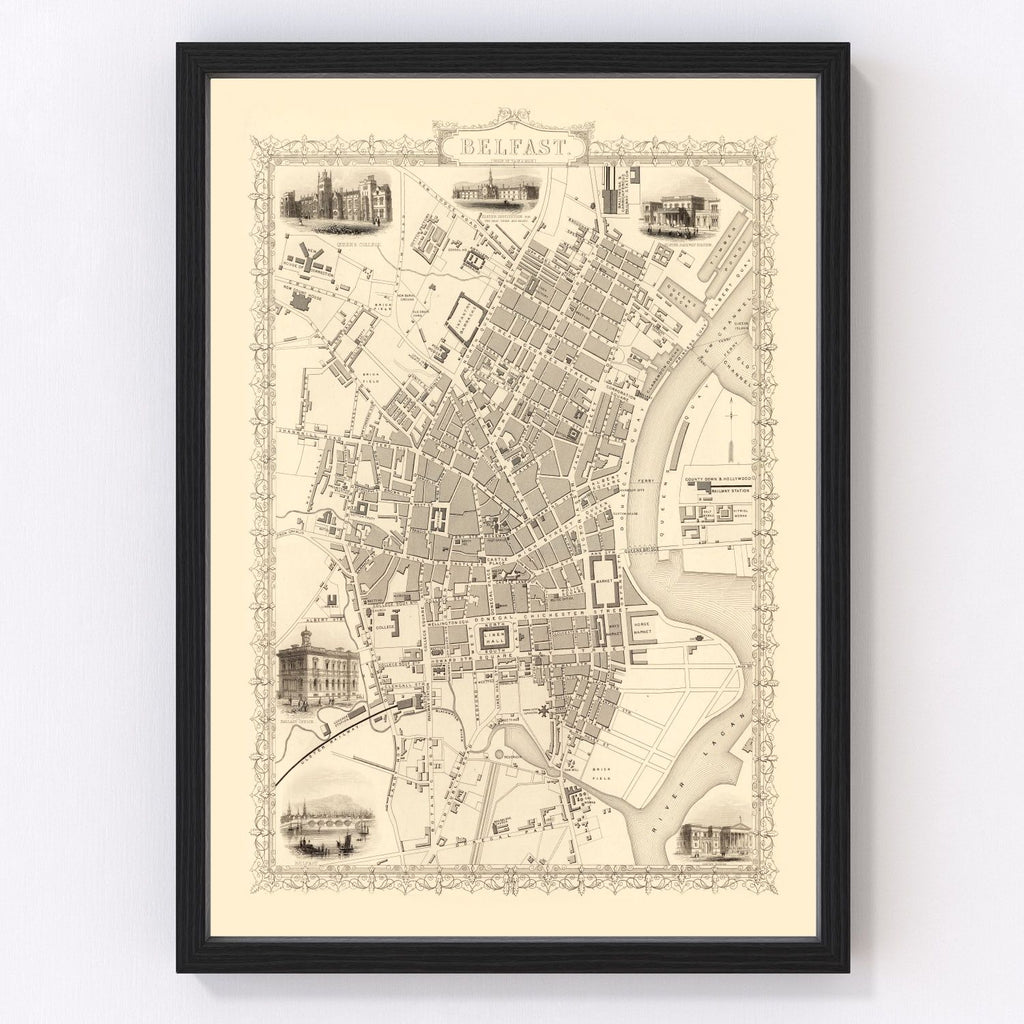 Vintage Map of Belfast, United Kingdom 1851