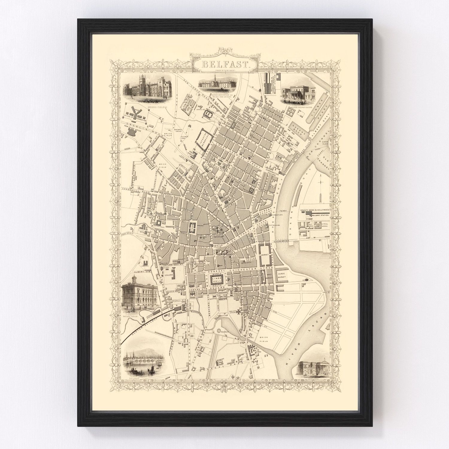Vintage Map of Belfast, United Kingdom 1851