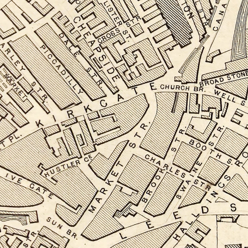 Vintage Map of Bradford & Yorkshire, United Kingdom 1851