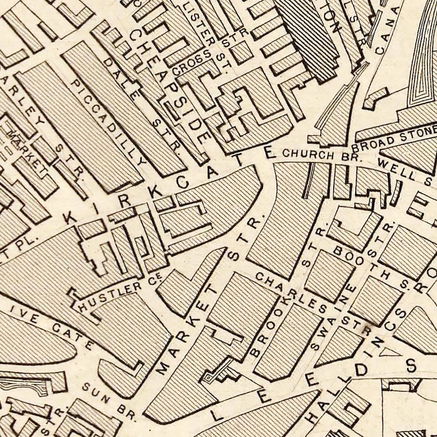 Vintage Map of Bradford & Yorkshire, United Kingdom 1851