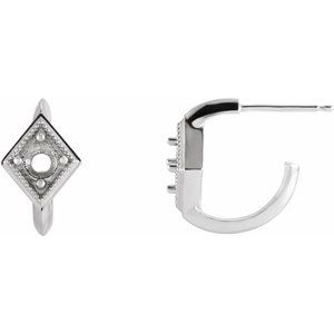 14K White Gold 4 mm Round Geometric 13.58 mm Hoop Earring Mounting