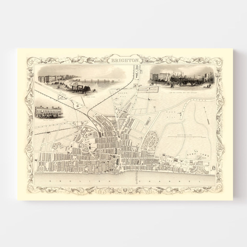 Vintage Map of Brighton, United Kingdom 1851