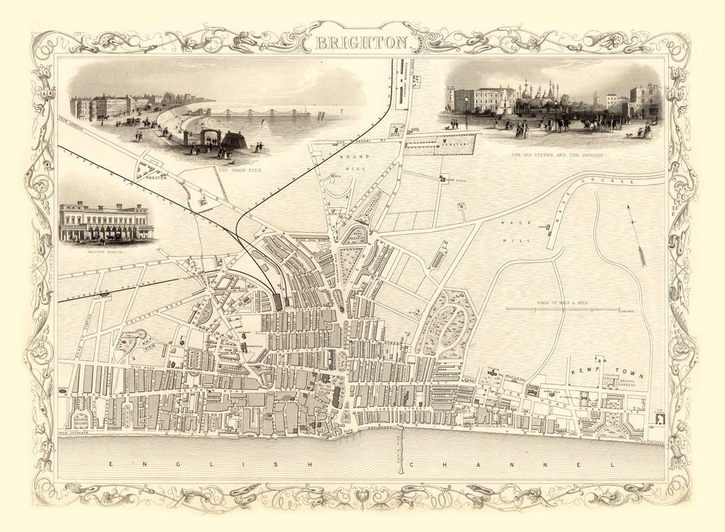 Vintage Map of Brighton, United Kingdom 1851