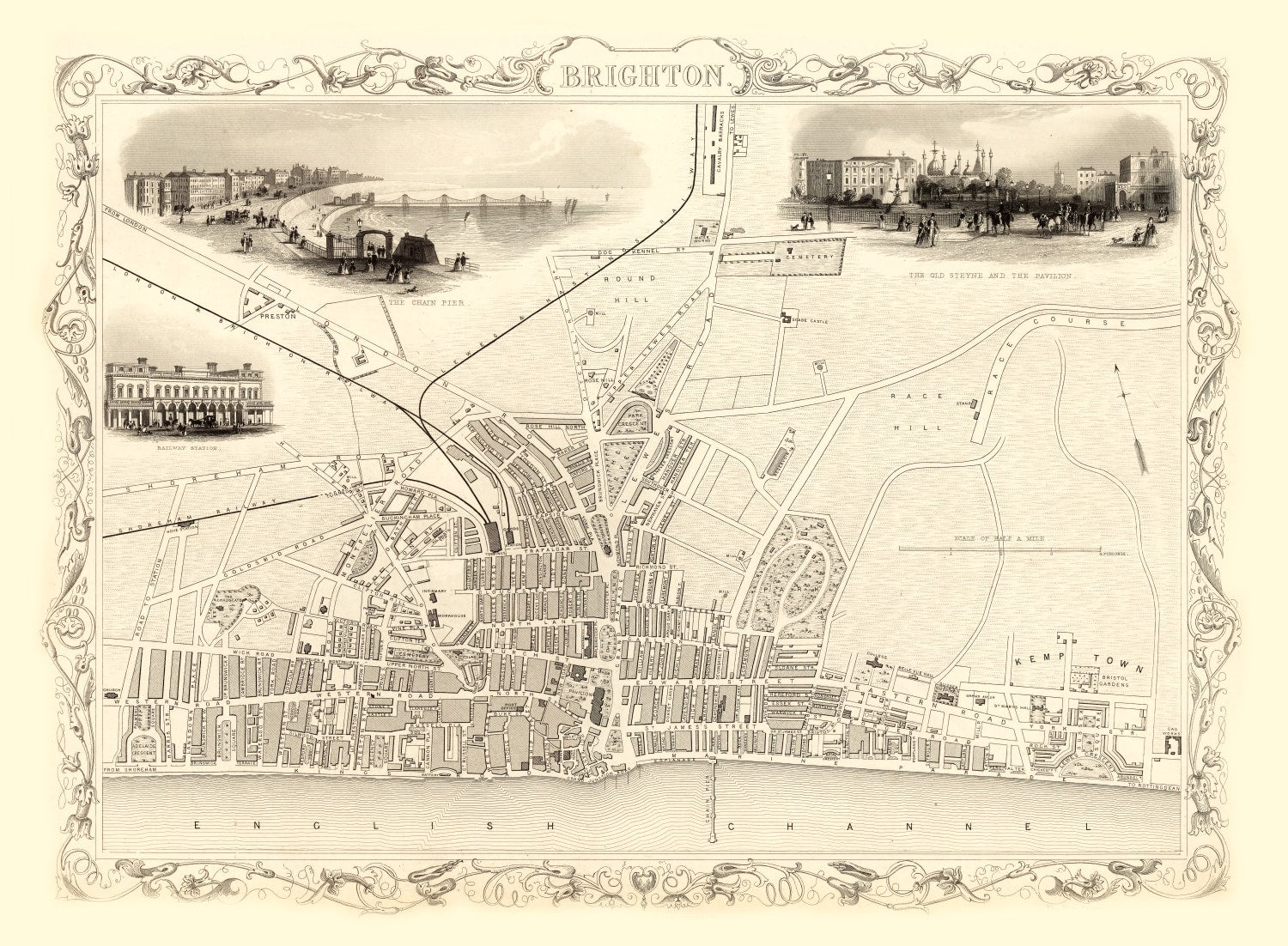 Vintage Map of Brighton, United Kingdom 1851