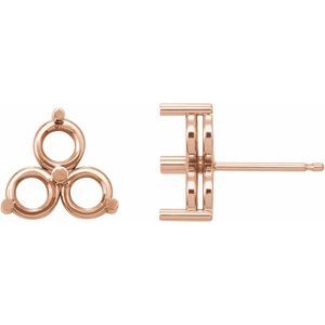 14K Rose Gold 4.1 mm Round Three-Stone Earring Mounting