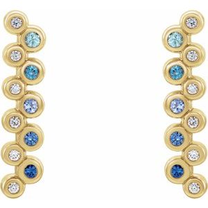 14K Yellow Gold Natural Blue Multi-Gemstone & 1/10 CTW Natural Diamond Bezel-Set Bar Earrings
