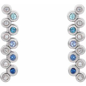Sterling Silver Natural Blue Multi-Gemstone & 1/10 CTW Natural Diamond Bezel-Set Bar Earrings – image 2
