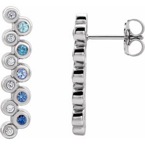14K White Gold  Natural Blue Multi-Gemstone & 1/10 CTW  Natural Diamond Bezel-Set Bar Earrings