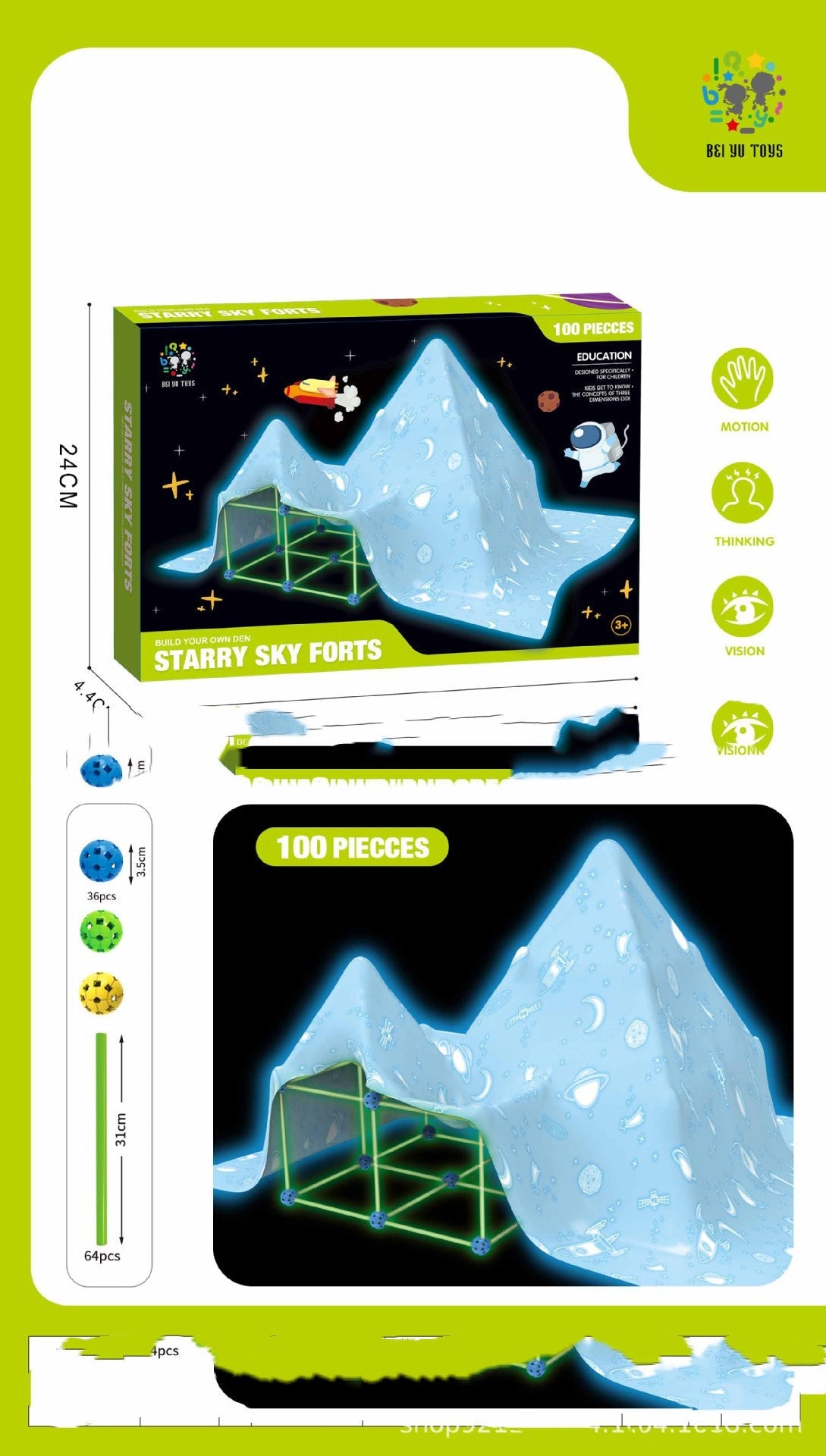 DIY Fort Building Kit – Luminous Playhouse Tent Construction Set
