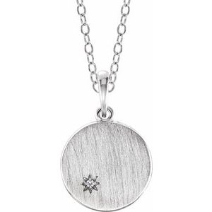 14K White Gold .005 CT Diamond Engravable Necklace