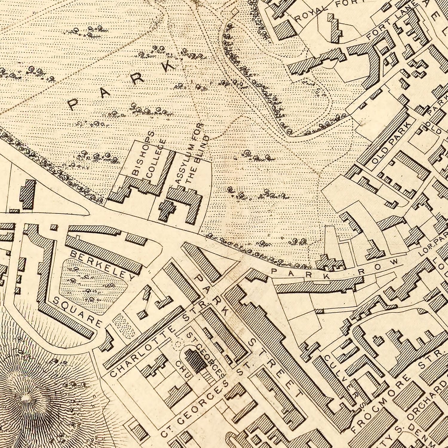 Vintage Map of Bristol & Clifton, United Kingdom 1851