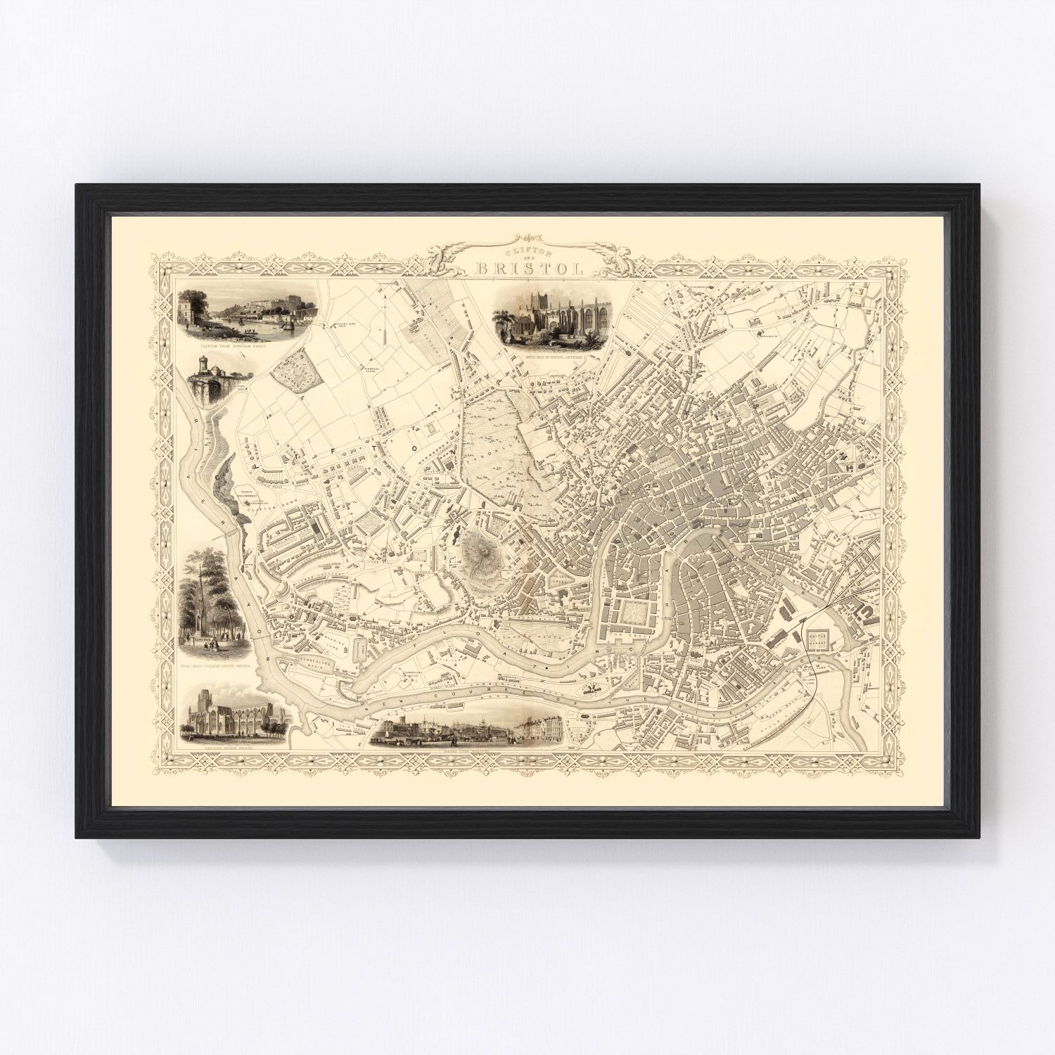 Vintage Map of Bristol & Clifton, United Kingdom 1851