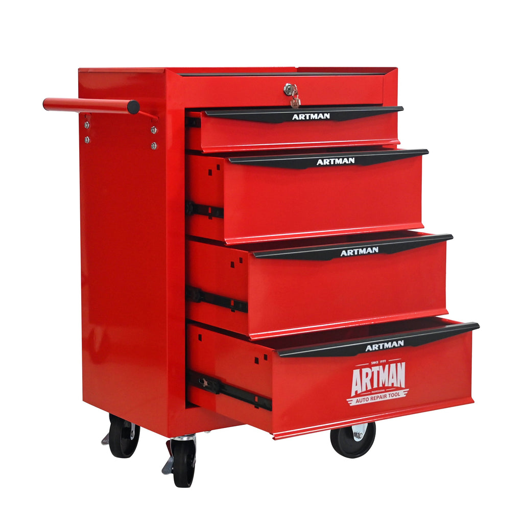 Rolling Metal Tool Chest with 4 Drawers, 20' Steel Storage Cabinet with Ball Bearing Slides, Black and Red Finish