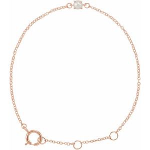 14K Rose Gold Imitation Pearl Youth Birthstone 4 1/2-5 1/2" Bracelet