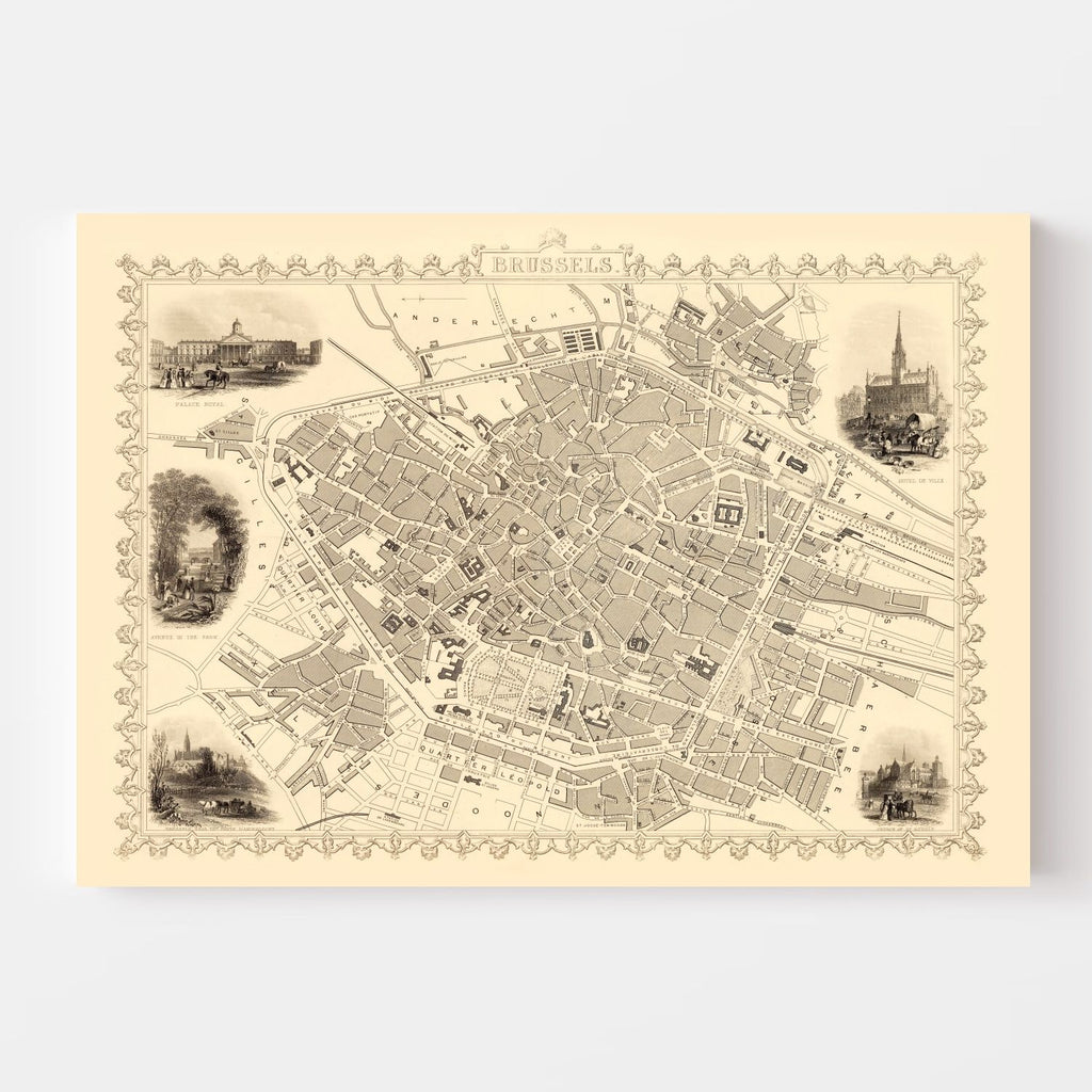 Vintage Map of Brussels, Belgium 1851