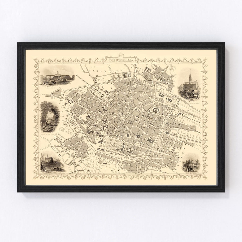 Vintage Map of Brussels, Belgium 1851
