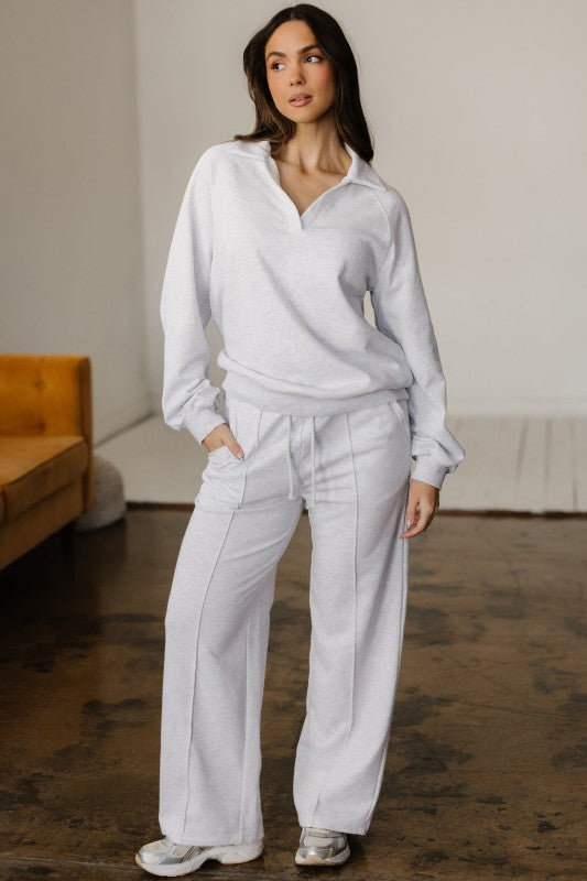 Solid V-Neck Pullover and Drawstring Sweatpants Se