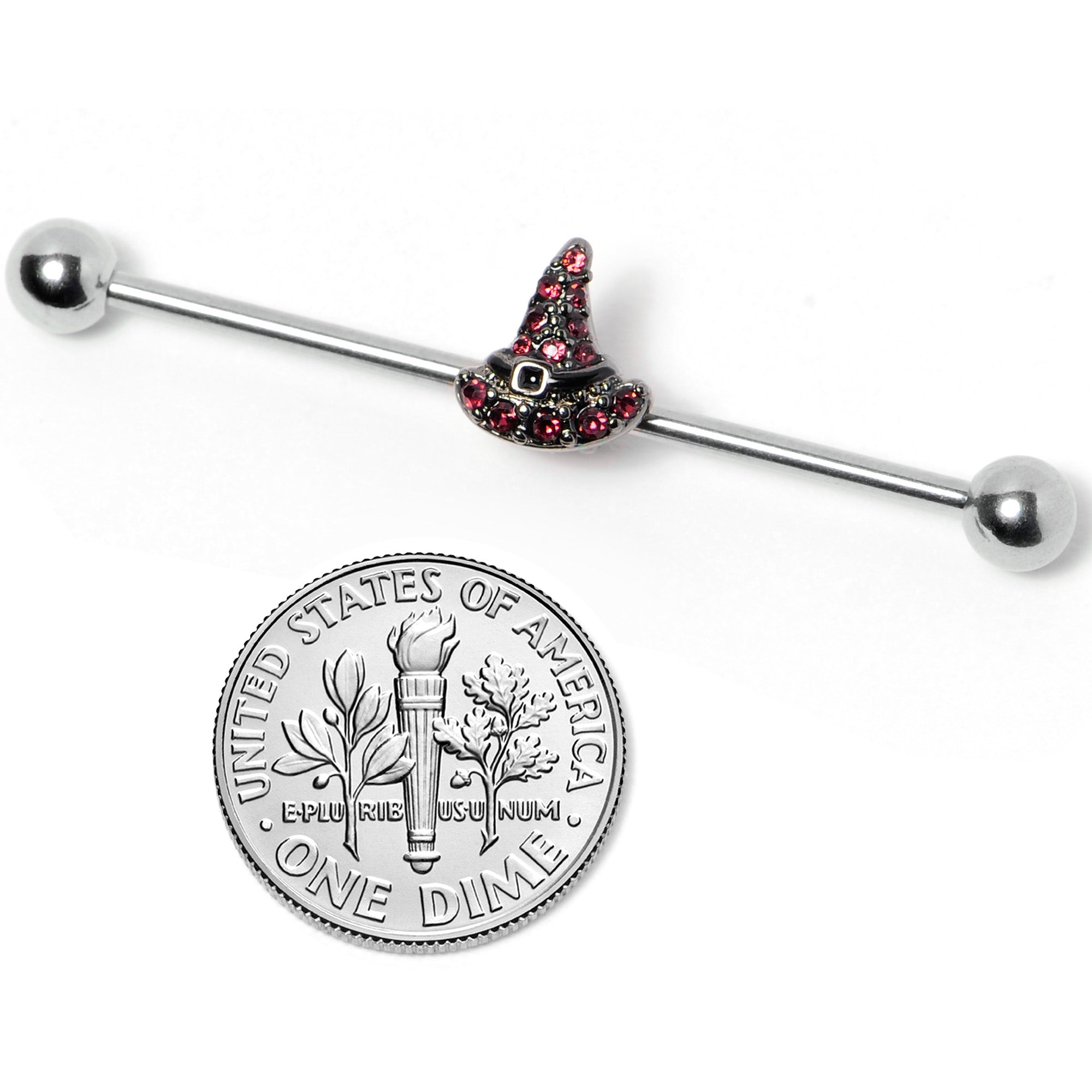 14G Purple Gem Witch Hat Halloween Industrial Barbell 38mm