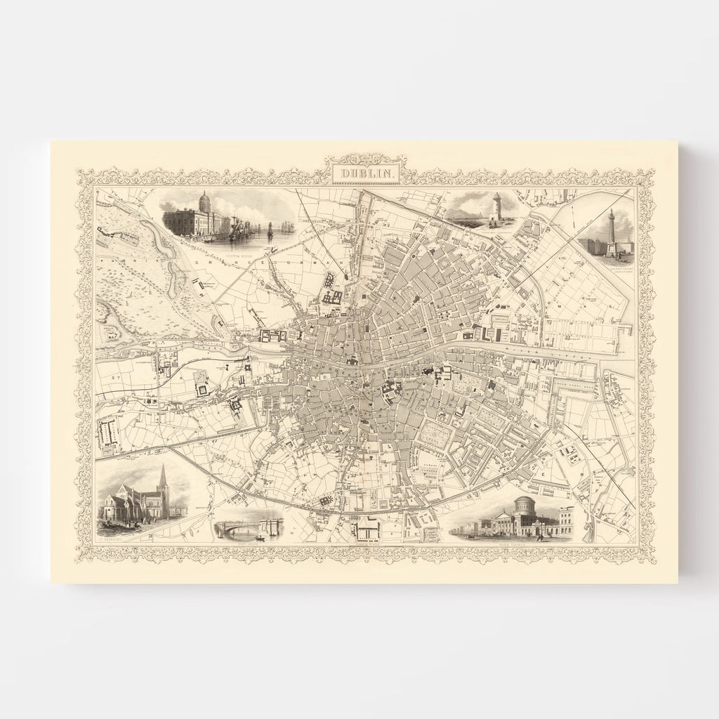 Vintage Map of Dublin, Ireland 1851