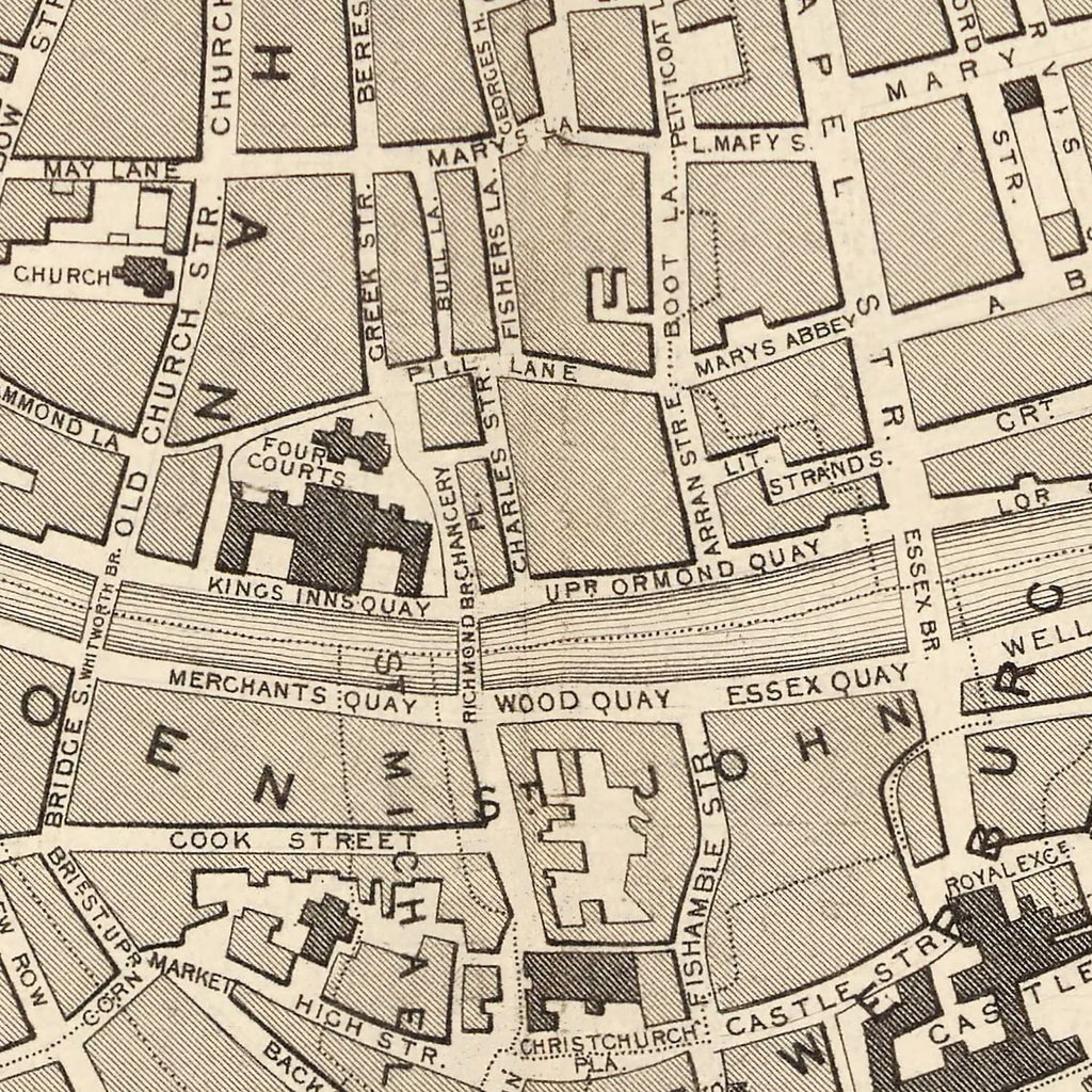 Vintage Map of Dublin, Ireland 1851