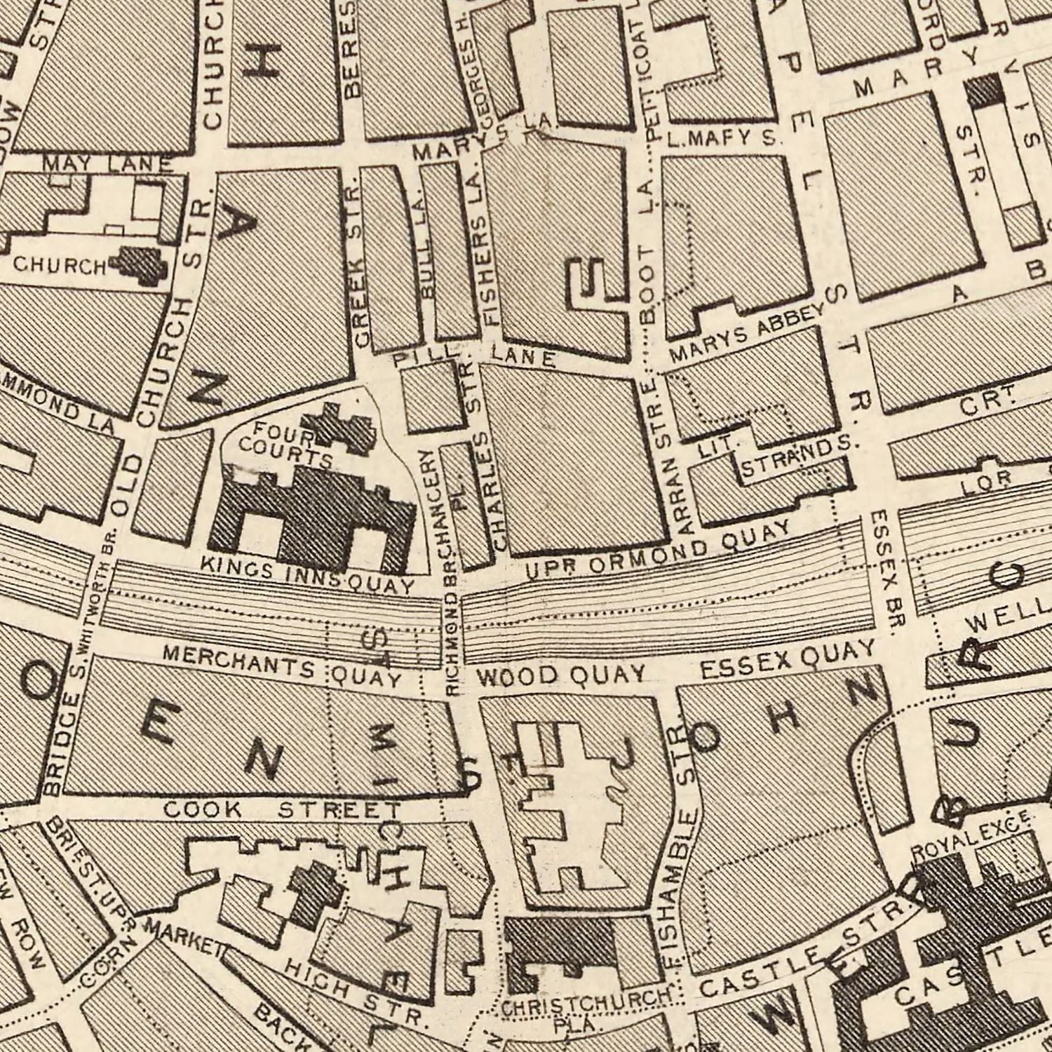 Vintage Map of Dublin, Ireland 1851