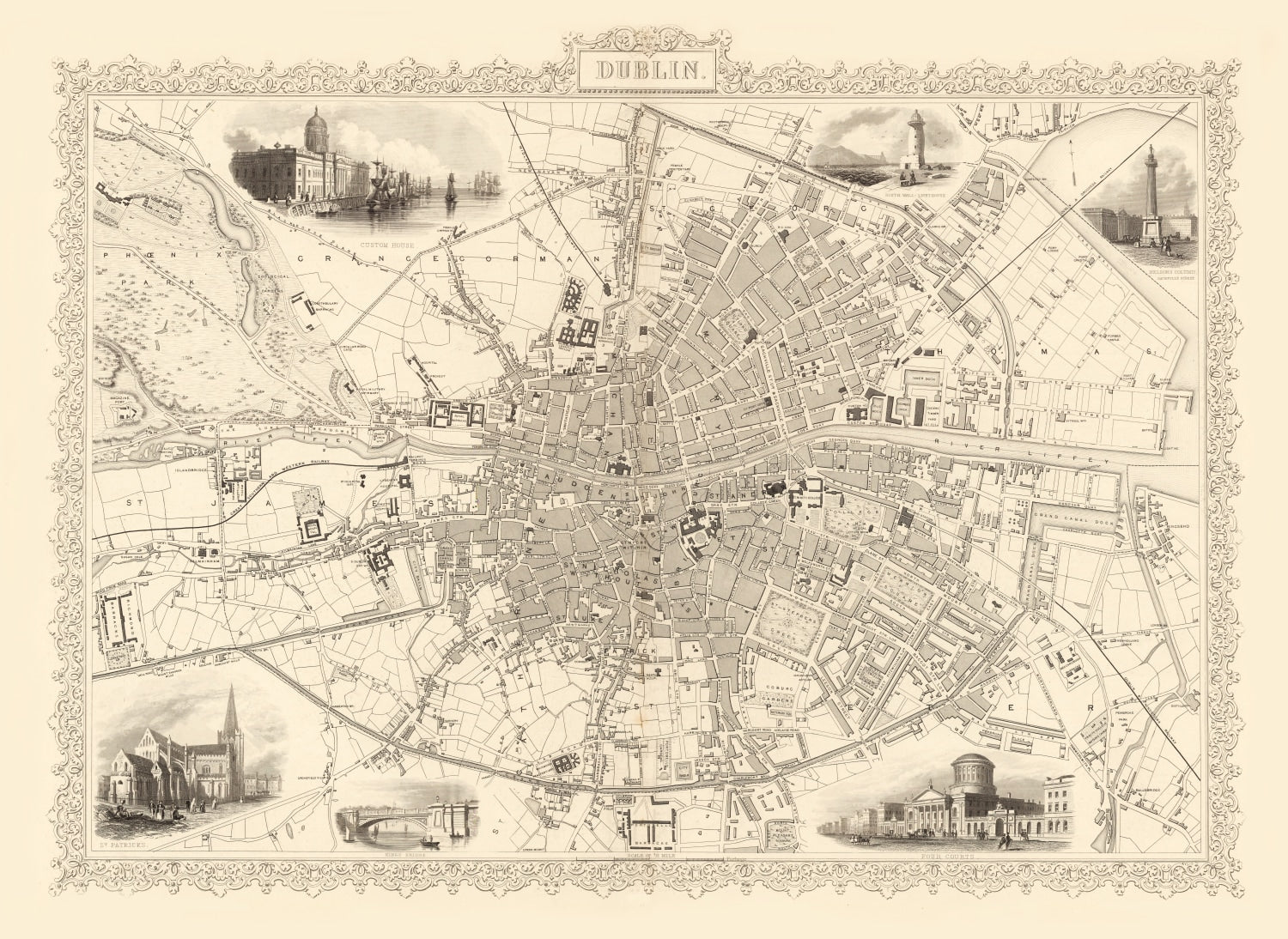 Vintage Map of Dublin, Ireland 1851