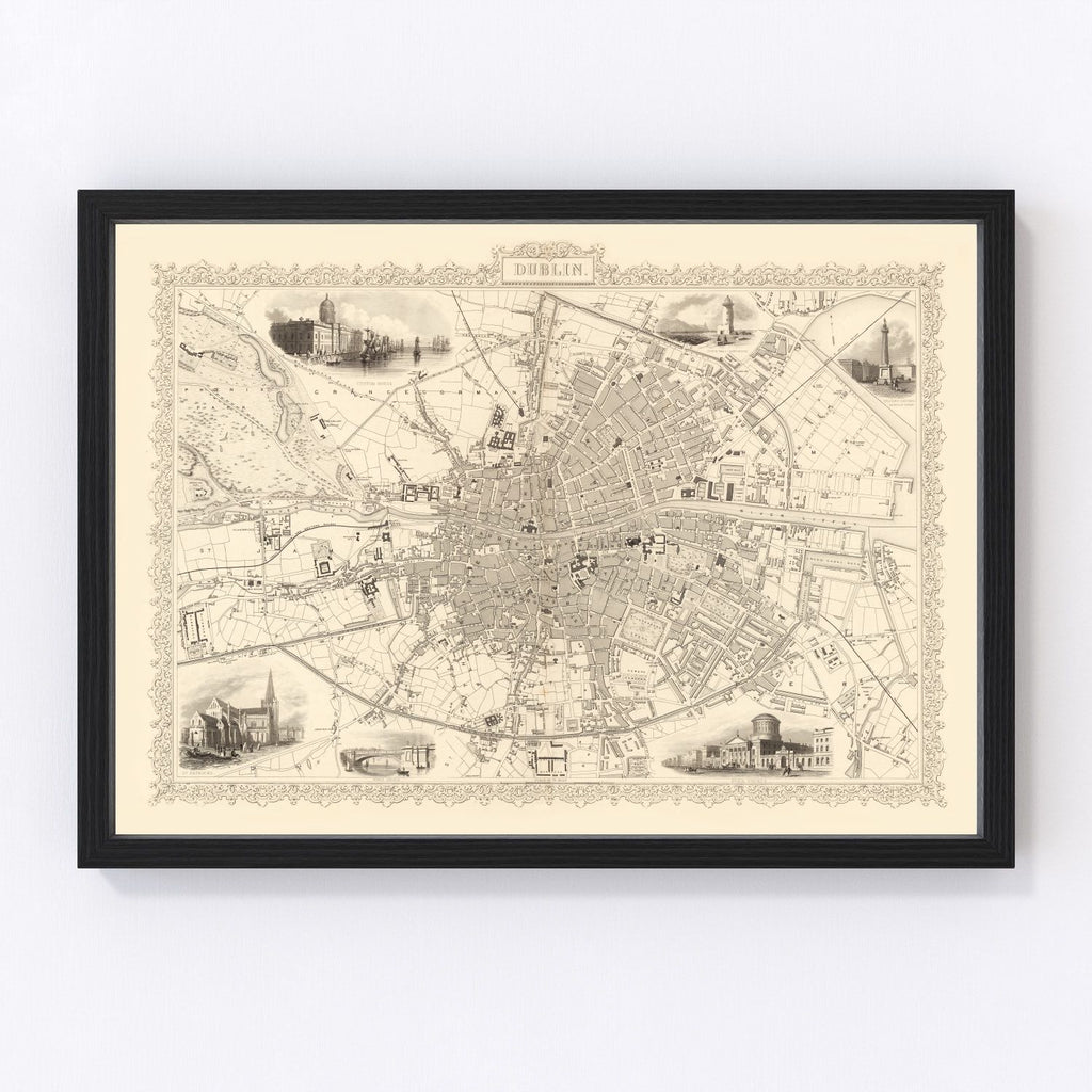 Vintage Map of Dublin, Ireland 1851