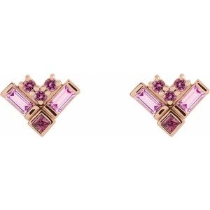 14K Rose Gold Natural Pink Multi-Gemstone Cluster Earrings – image 2