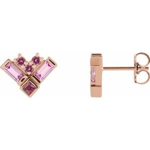 14K Rose Gold Natural Pink Multi-Gemstone Cluster Earrings