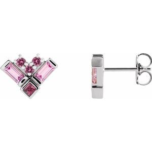 14K White Gold Natural Pink Multi-Gemstone Cluster Earrings